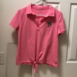 Pink polo cropped with ties worn twice size med